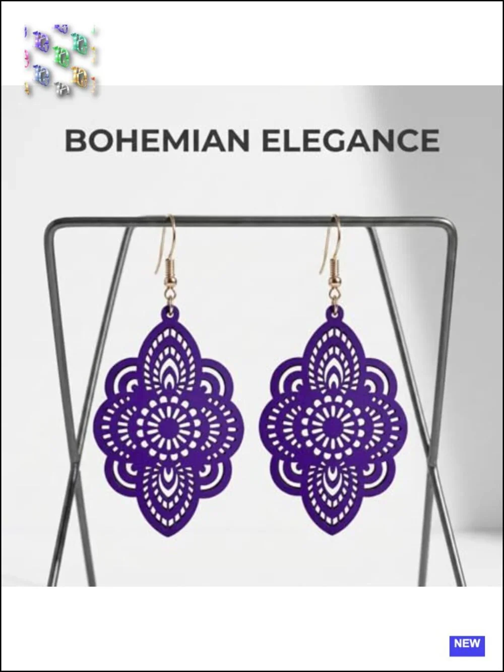 Laser-Cut Wooden Filigree Teardrop Dangle Earrings Boho Artistic Statement